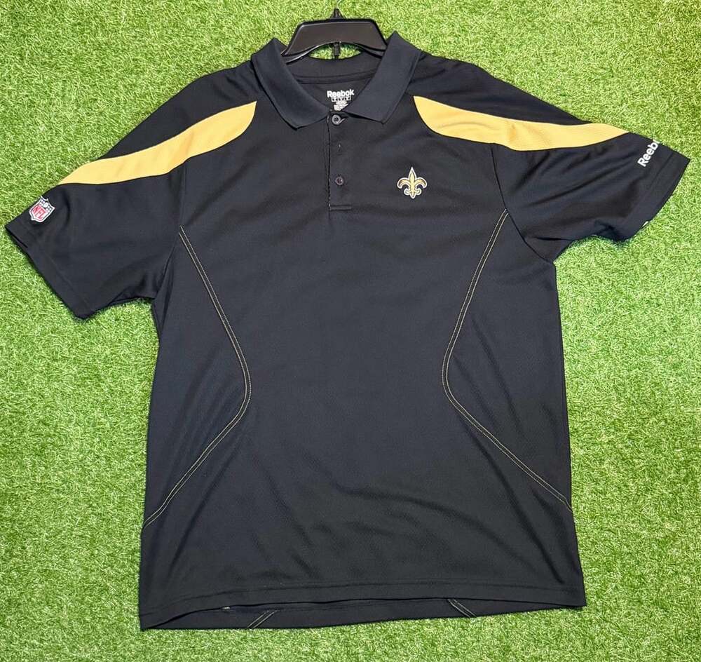 Reebok NFL New Orleans Saints Polo Shirt Size L Black Gold